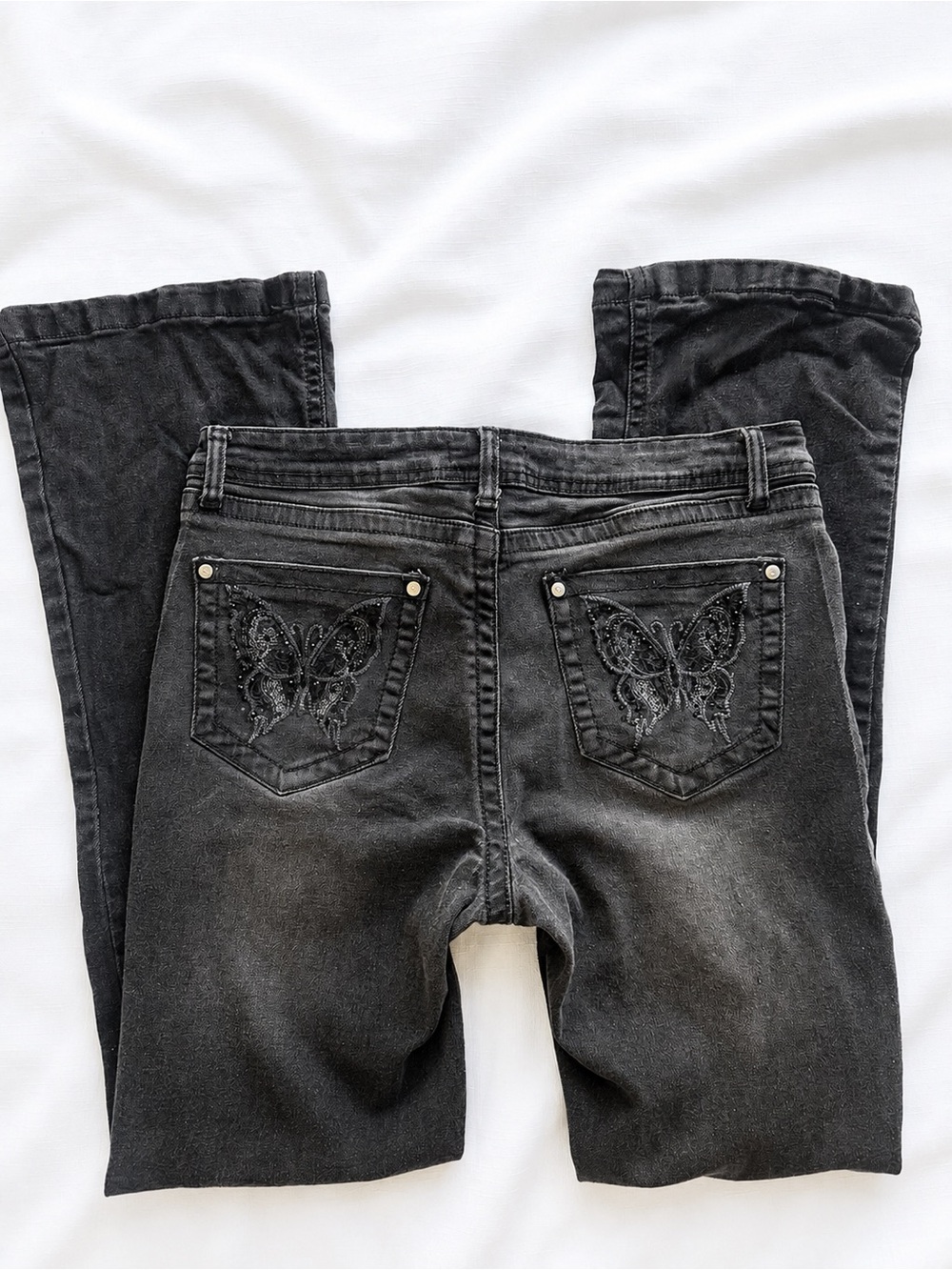 2000s Harper & Ivy Black Butterfly Embellished Bootcut Jeans Size 9 Y2K
